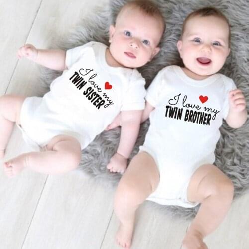I Love My Twin Sister Brother Newborn Baby Bodysuit Cute Short Sleeve Baby Boy Girl Rompers Onesie Infant Baby Twins Clothes