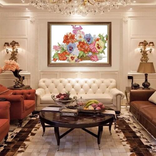 Colorful flower basket Cross Stitch Kits Printed patterns canvas Embroidery Needlework set DIY Cross-stitch DMC Home painting