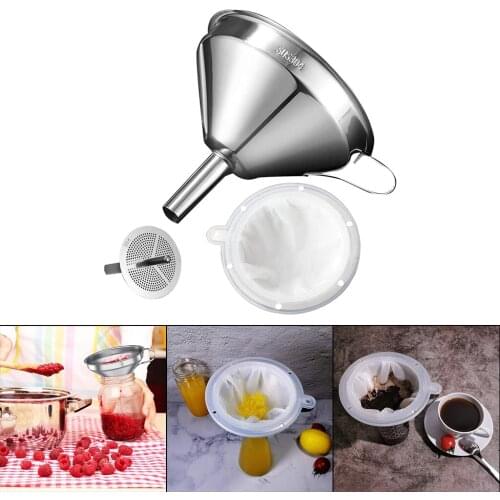 Food Grade Stainless Steel Kitchen Funnel with Strainer Filter Multi-use Transferring Liquid, Fluid, Cooking Oils, Jam & Powder