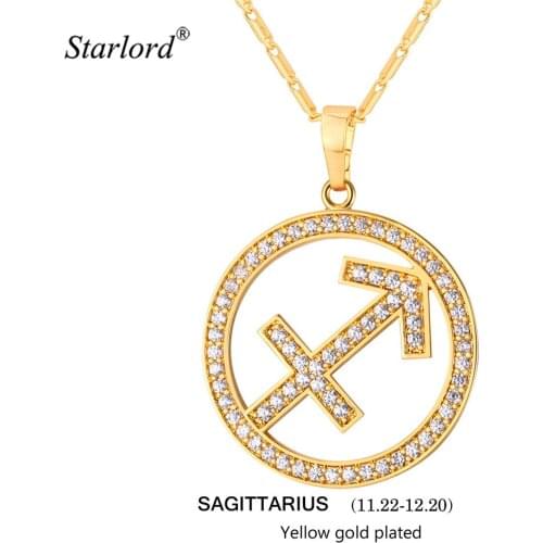 Zodiac Charms SAGITTARIUS Pendant Necklace Simple Design Jewelry Gift Rhinestone Gold/Silver Color Necklace For Men/Women P2511