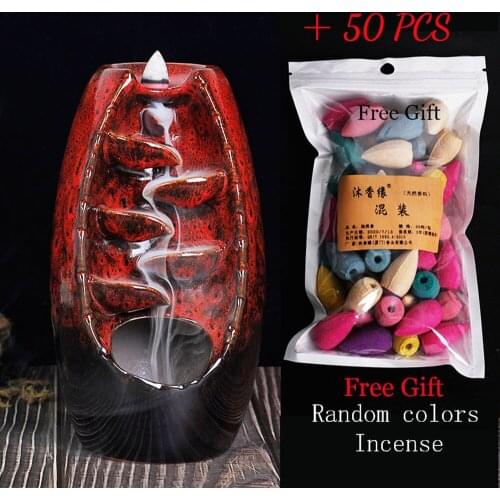 Incense Burner Ceramic Backflow Incense Burner Creative Home Decor Dragon Incense Holder Censer With Crystal Ball + 50pcs Incens
