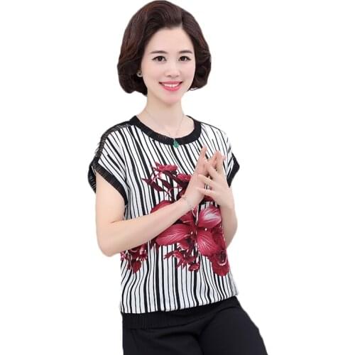 Summer Chiffon Two Piece Sets Women Sporting Sets Suit Middle-aged Women Large Size Loose Wide Leg Pants & T-shirt Two-piece Set