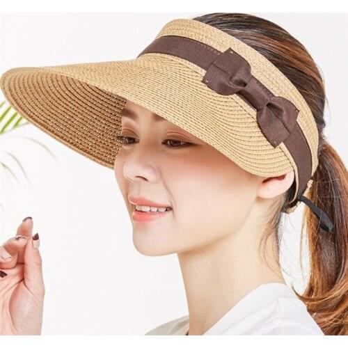 Summer Hat For Women Wide Brim With Bow Sun Hat For Beach Outdoor Straw Hat Female Tennis Visor Comfortable Hats