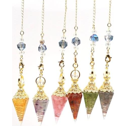 Fashion Natural Crystal Macadam Resin Gold Plated Hexagonal Cone Pendulum Pendant For Unisex Fashon Jewelry Gifts 2021 Trendy