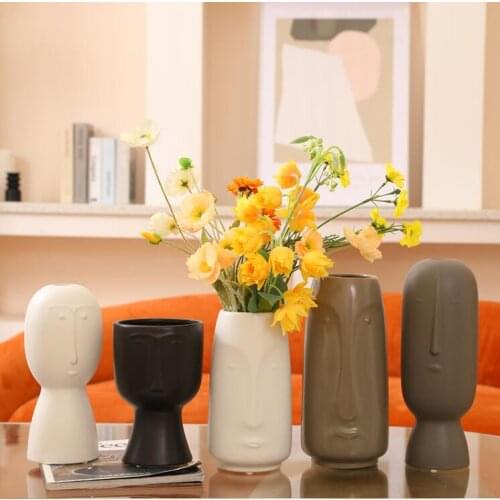 Nordic Creative Human Face Ceramic Vase Accessories Home Livingroom Desktop Furnishings Crafts Cabinet Club Ornaments Decoration