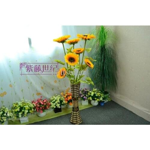 2015 New Fashion Fake Silk Artificial 3 Heads Sunflower Flower Bouquet Floral Garden Home wedding party Decoration