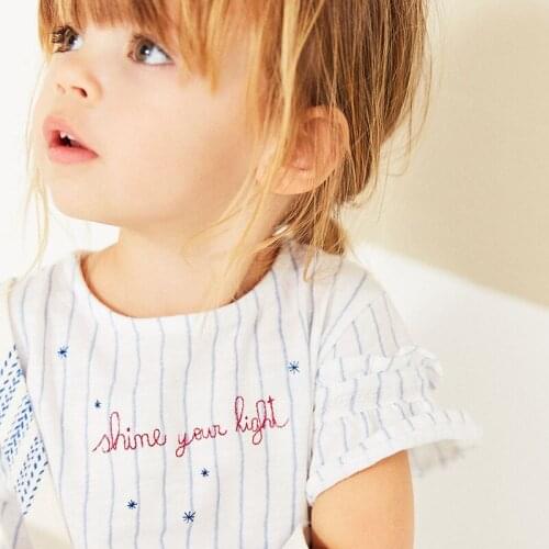 Summer new European and American style brand childrens wear T-shirt short-sleeved round collar pure cotton striped girl shirt