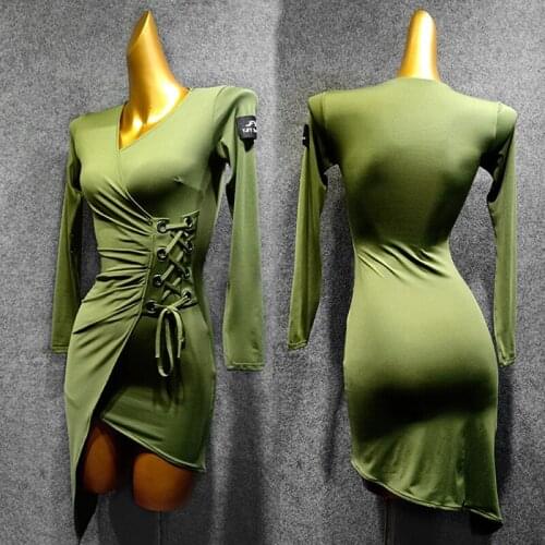 Latin Dance Dress WomenS Autumn And Winter Adult Practice Dress Bandage Irregular Skirt Dance Clothing Female Costume VDB1215