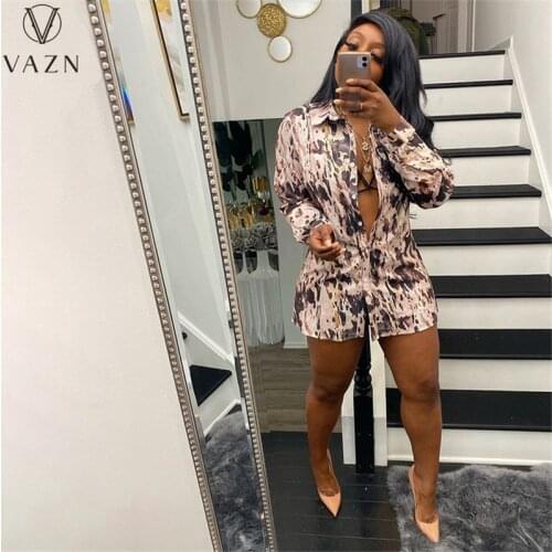 VAZN 2021 Hot Popular Shirt Dress Nature Casual Free Daily Young Cocktail Chiffon Full Sleeve Slim Young Women Mini Dress
