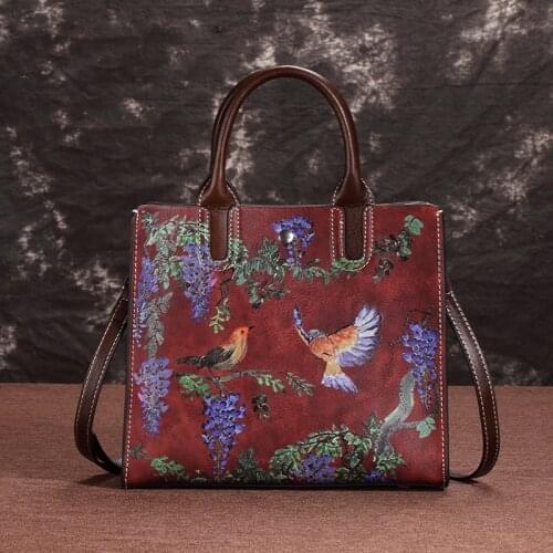 Female Genuine Leather Casual Tote Bag Floral Luxury Handbags Women Bags Designer Handmade Large Capacity Shoulder Crossbody Bag