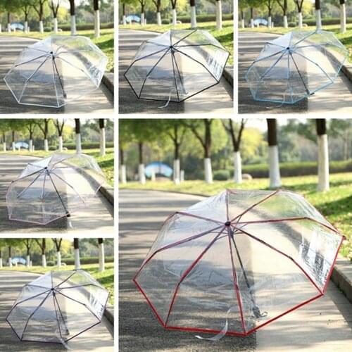 Transparent Folding Pencil Umbrella Fashion Clear Plastic Male Female Students Umbrellas Portable Outdoor Umbrella Bumbershoot