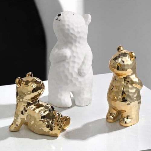 Nordic Ceramic Bear Ornaments Home Decor Animal Figurines For Interior Modern Sculpture Table Statue Decorative Ornament