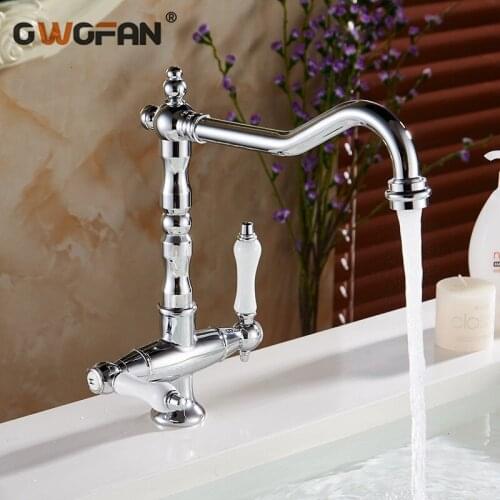 Kitchen Sink Faucets 360 Degree Swivel Classic White Dual Handle Basin Taps Chrome Retro Single Hole torneira cozinha N22-006