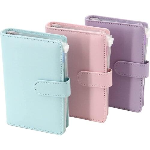 Pack Of 3 A6 PU Leather Notebook Binder Translucent Waterproof PVC Loose Leaf Zipper Bag Binder Pocket