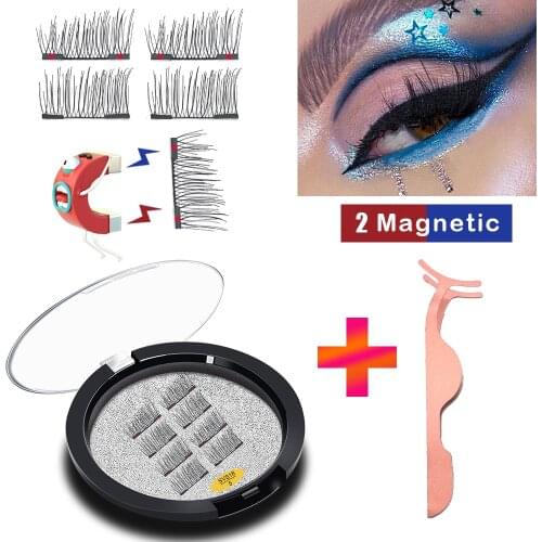 VISIBLE 8PCS 3D 2 Magnets Magnetic Eyelashes Natural Mink False Lashes Extend Handmade Faux Cils Magnetique with Tweezers