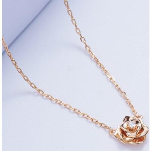 Vintage Cubic Zirconia Rose Necklace 925 Sterling Silver Rose Flower Pendant Necklace Handmade 3 Layer Flowers Choker Collar