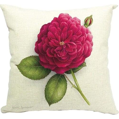 Vintage Floral/Flower flax Decorative Throw Pillow Case Cushion Cover Home Sofa Decorative(Rose flower 1)