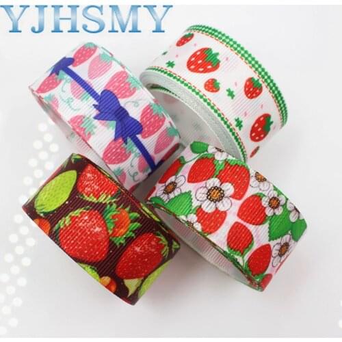 YJHSMY H-17506-143,25 mm 10 yards Strawberr Ribbons Thermal transfer Printed grosgrain Wedding Accessories DIY handwork material
