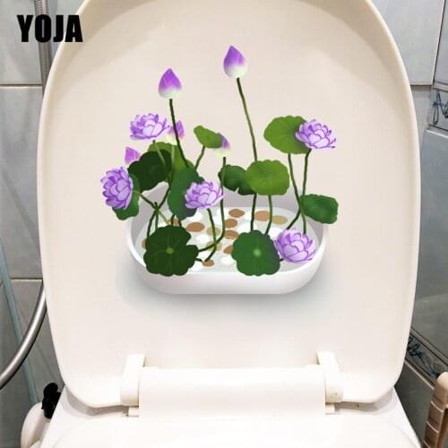 YOJA 20.9X22.9CM Bowl Lotus Plant Potted Cartoon Room Decoration Home Wall Toilet Sticker T1-1574