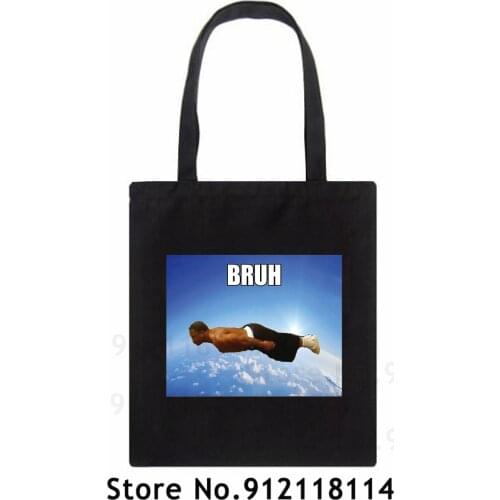 Bruh Flying Midget Shopping Bag Printing Female Cotton Cloth Black White Handbag Tote Harajuku Shoulder Bags Women Canvas Bag