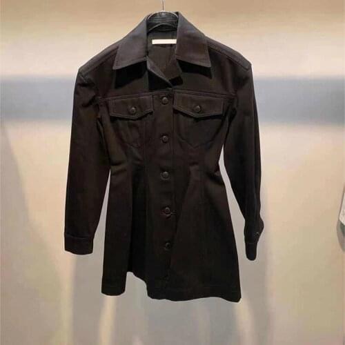 Black Denim Mini Shirt Dress for Woman 2021 Spring Autumn Clothes Designer Luxury Female Clothing Harajuku Kpop Indie