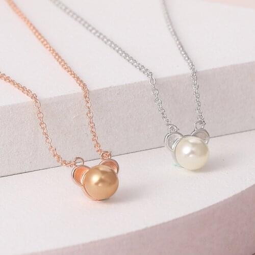 ZHOUYANG Little Bear Necklaces For Women Girls 2020 New Cute Imitation Pearls Animal Trendy Birthday Gift Fashion Jewelry N216