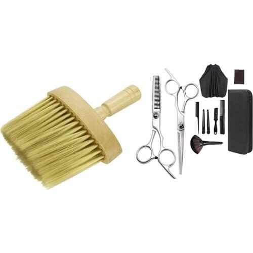 1x Salon Stylist Barber Neck Face Duster Soft Brush & 11 Pcs Hair Cutting Scissors Set Thinning Shears Hair Razor Comb