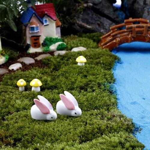 2pcs Miniature Rabbits Resin White Ornament DIY Landscaping Miniature Fairy Garden Decoration Doll House Terrarium Decor Toys