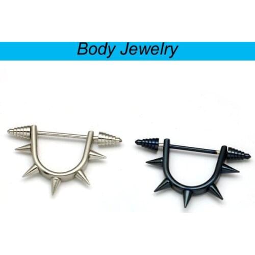 Fashion 2 pieces 5 Tips Spike Cone White Black titanium steel Punk Men Body Piercing Jewelry Earrings Plug & Tunnel Jewelry
