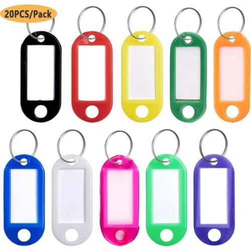 20PCS Key Tags Plastic Keychain Key Fobs Luggage ID Label Name Cards Tags With Split Ring For Baggage Key Rings