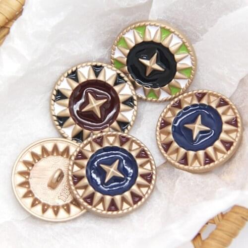 6pcs Blue Star Golden Metal Women Coat Buttons For Clothing Garment Decorative Large Vintage Button Sewing Accessories Wholesale