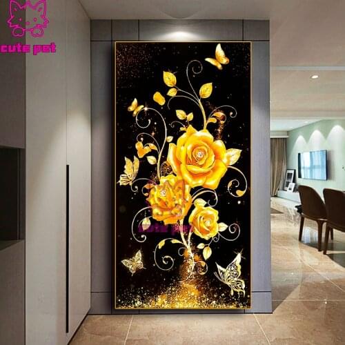 5d mosaic Diamond Painting diamond Embroidery Flower butterfly full square round Diamond cross stitch Golden rose decor large
