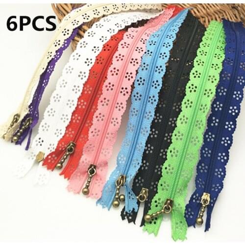 6pcs/lot random color 25cm zippers lace nylon finish zipper for sewing wedding dress AA7452