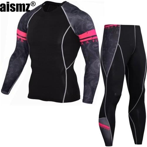 Aismz Men Top Shirt Tights Pants Fashion Long Johns Fitness Winter Quick Dry Spring Sporting Runs Workout Thermal Underwear Sets
