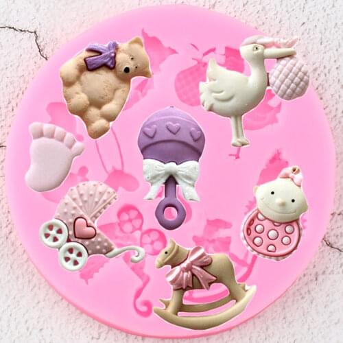 DIY Baby Party Decorating Tools Bear Silicone Mold DIY Cupcake Topper Fondant Molds Chocolate Gumpaste Candy Polymer Clay Moulds