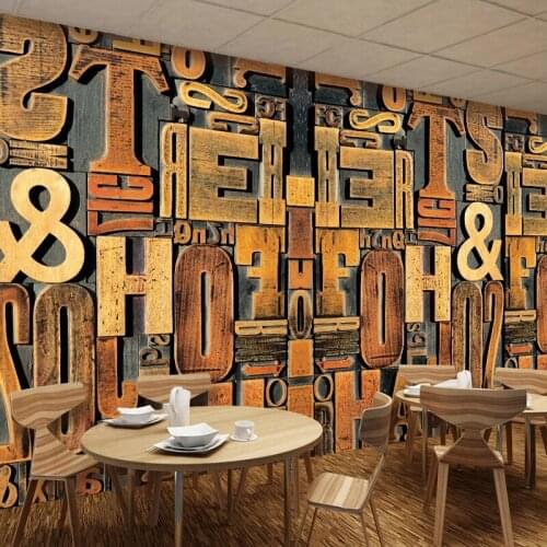 Custom Mural Wallpaper Creative Woodcarving English 3D Letters Fresco Restaurant Cafe Background Wall Decor Papel De Parede 3 D