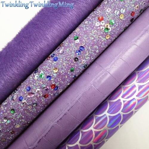 PURPLE Glitter Fabric, Mermaid Synthetic Leather, Crocodile Faux Fabric, Faux Fur For Bow A4 21x29CM Twinkling Ming XM008F