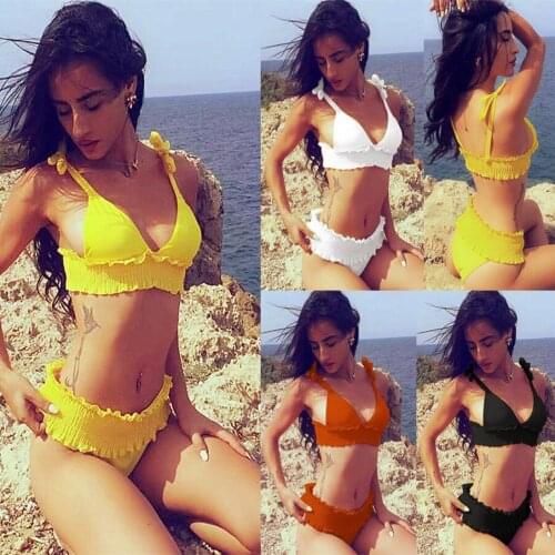 High waist Wrinkle Bikini Set Sexy Women Tie Swimwear Push Up maillot de bain femme 2019 Bandage Swimsuit Thong Extreme Bikini