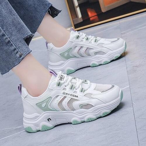 White Womens Shoes Summer 2021 Fashion Breathable Mesh Sports Shoes Womens Flat Running Shoes Platform Slip on Casual Shoes