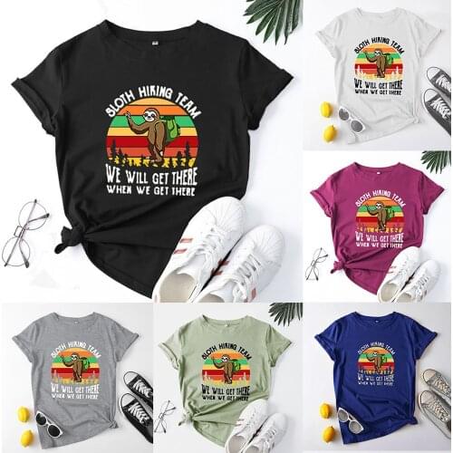 Sloth mountain team womens printed round neck Short Sleeve T-Shirt Top loose casual large short sleeve топ женский