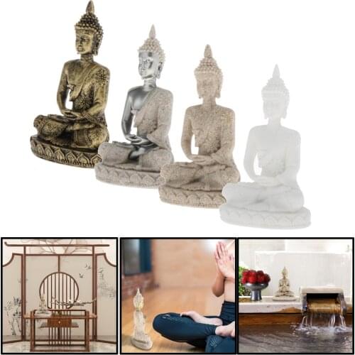 Small Thai Buddha Statue Figurine Sandstone Buddhist Home Decor Ornament