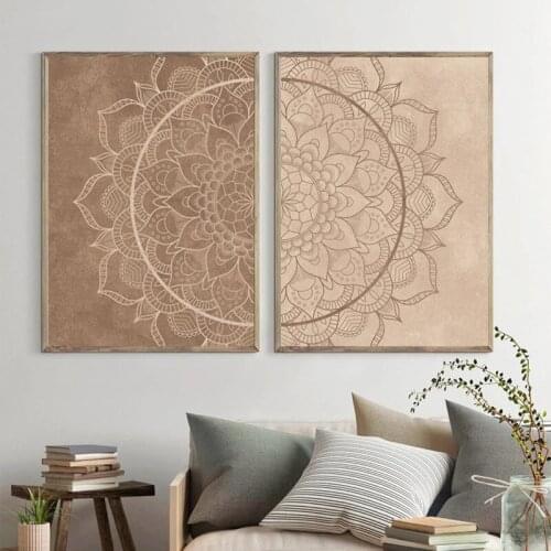 Mandala Wall Art Pictures Neutral Color Brown Boho Posters and Prints Canvas Painting Yoga Gift Living Room Home Decoration