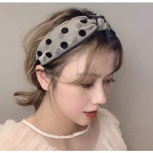 Zq Sweet Hairpin with Broad Edge Headband Female All-Matching Girlish Simple Polka Dot out Headband Mesh Headband