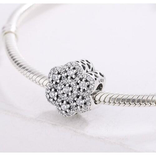 Fashion 925 Sterling Silver Cubic Zircon Bead Charms Flower Shape Charms For Bracelet DIY Jewelry Accessories For Pandora