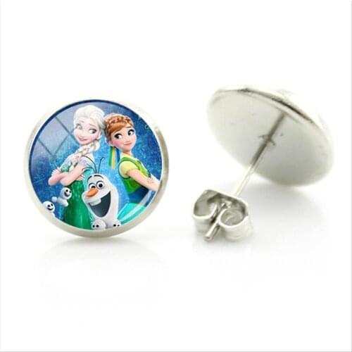 Disney Aisha Anna Play Style Earrings Fashion Exquisite Earrings Party Daily Jewelry Glass Cabochon Earrings Souvenirs