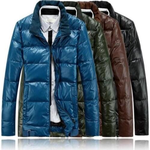 Middle-aged new winter mens PU leather coats and jackets stand collar warm clothes thicken blue