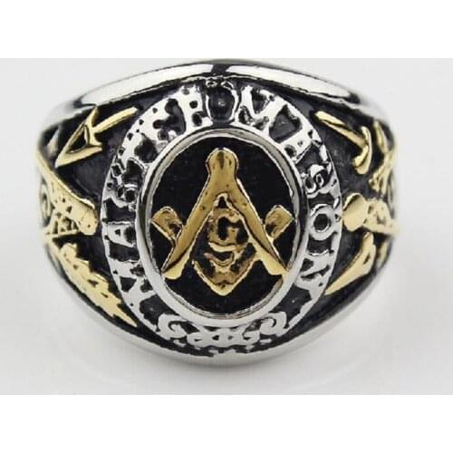 Master Mason Freemason Mens Silver color Gold color Free Mason Stainless Steel Masonic Ring