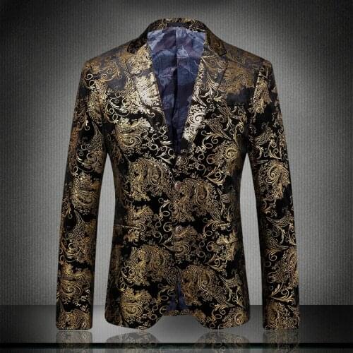 2021 Blazer Men Luxury Gold Printed Men Suit Tuxedo Blazer Slim Fit Suit Unique Male Wedding Party Blazer Masculino 5xl