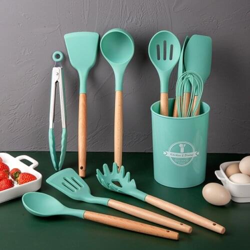12Piece Silicone Cooking Kitchen Utensils Set Nylon Utensils Stainless Steel Cooking Utensil Set