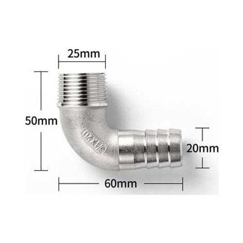 3/4'' BSP Male Thread x 20mm 304 Stainless Steel Elbow Connector Barb Hose Tail Reducer Pagoda Joint Coupling Pipe Fitting